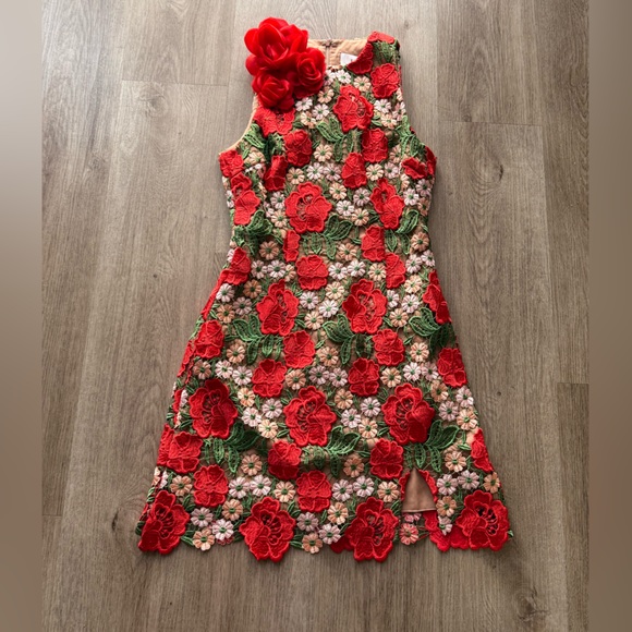 elliatt roselyn red 3d rosette flower lace guipure mini dress size small NEW - Picture 6 of 12